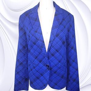 Lord & Taylor 424 Fifth royal blue plaid velvety single breasted suit jacket